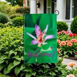 Floral Welcome Garden Flag - Green and Purple